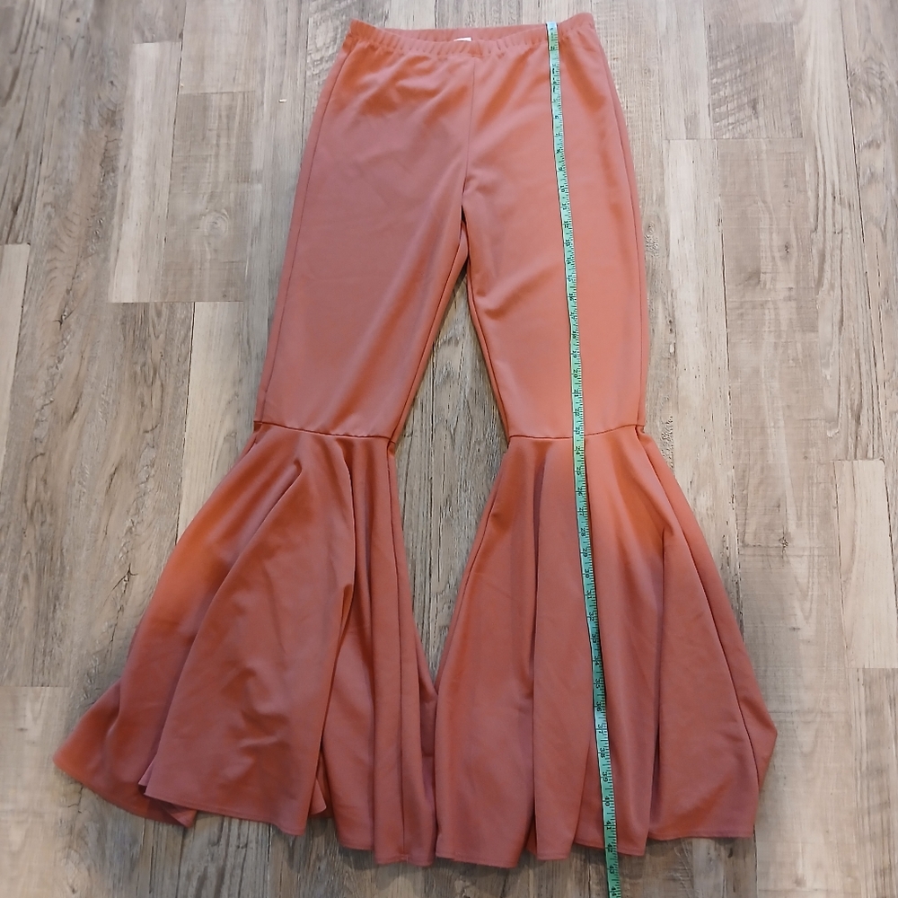 Dusty Pink Dramatic Flared Bell Bottom Pants 70s Style Size L - Picture 3 of 9